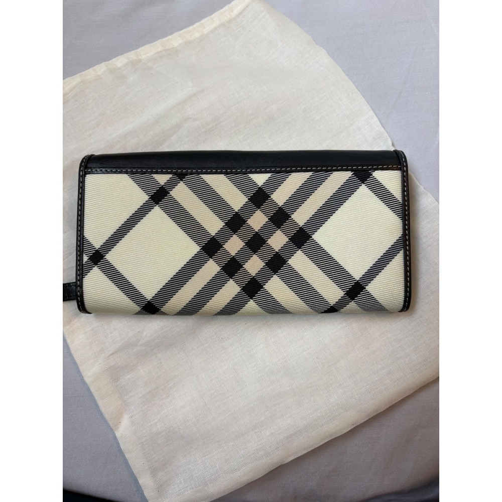 Burberry Blue Label Nova Check Black Leather Flap Long Wallet Excellent - Picture 3 of 15